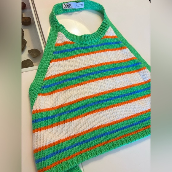 Zara Green and White Knit Fabric Halter top - Picture 2 of 8